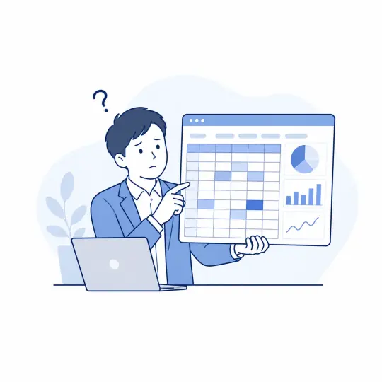 Excel管理の脱却を考える担当者のイラスト